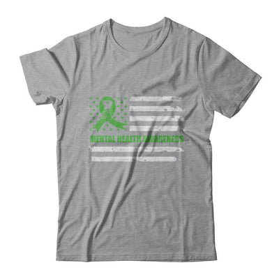 Green Ribbon Mental Health Awareness US Flag-T-Shirt & Hoodie-Classic T-Shirt-Sport Grey
