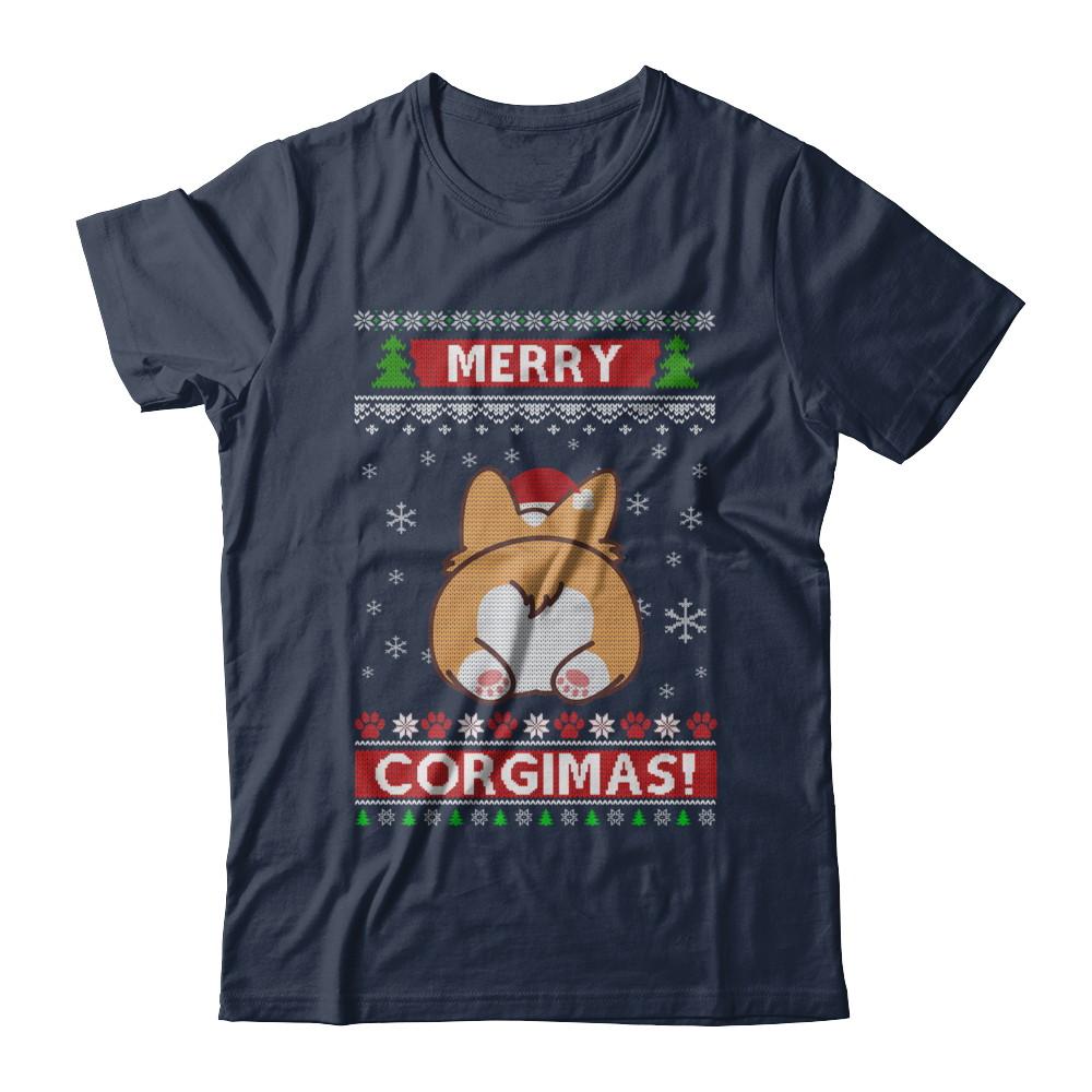 Xmas Merry Corgmas Santa Corgi Ugly Christmas Sweater-T-Shirt & Sweatshirt-Classic T-Shirt-Navy