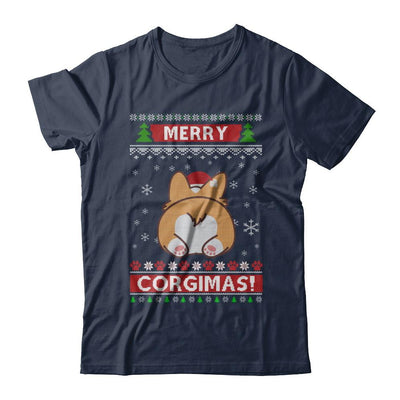 Xmas Merry Corgmas Santa Corgi Ugly Christmas Sweater-T-Shirt & Sweatshirt-Classic T-Shirt-Navy