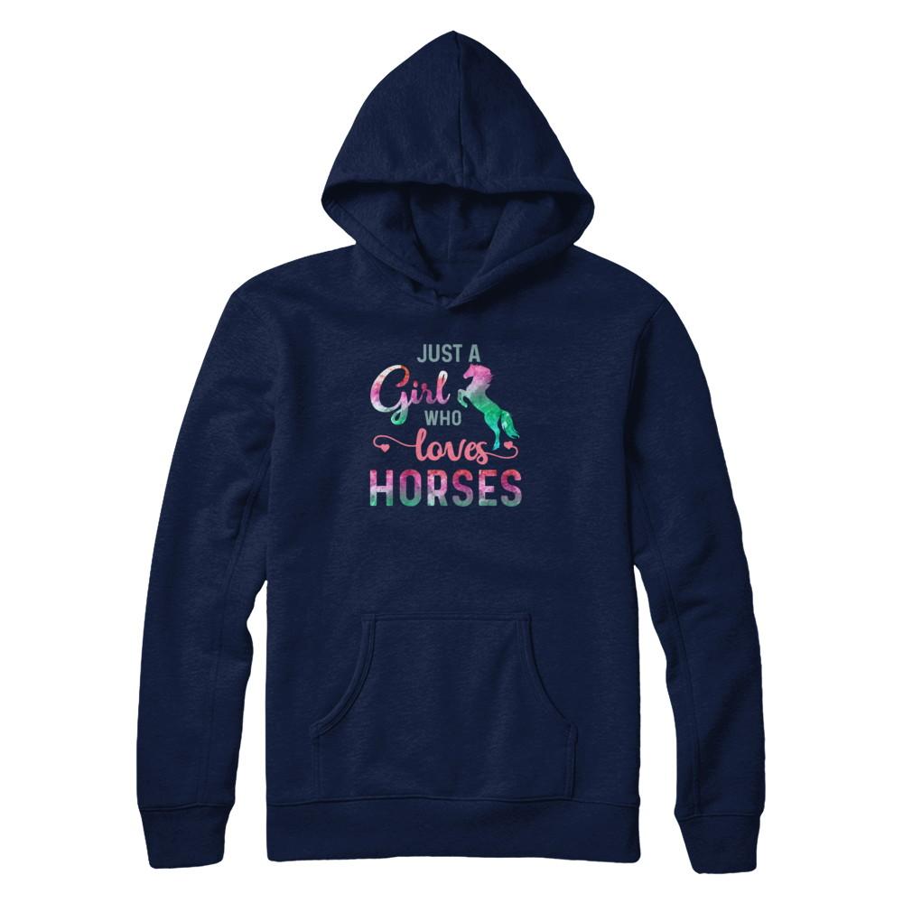 Just A Girl Who Loves Horses Horse Lover-T-Shirt & Tank Top-Pullover Hoodie-Navy