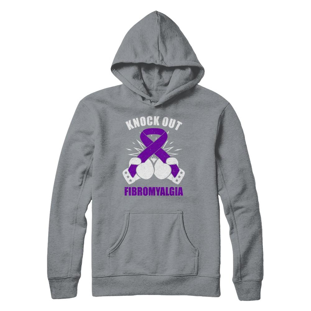 Boxing knock out Fibromyalgia Awareness Support-T-Shirt & Hoodie-Pullover Hoodie-Light Steel