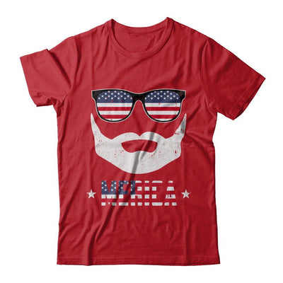 4th of July MERICA America Flag Mustache Dad Bearded-T-Shirt & Hoodie-Classic T-Shirt-Red