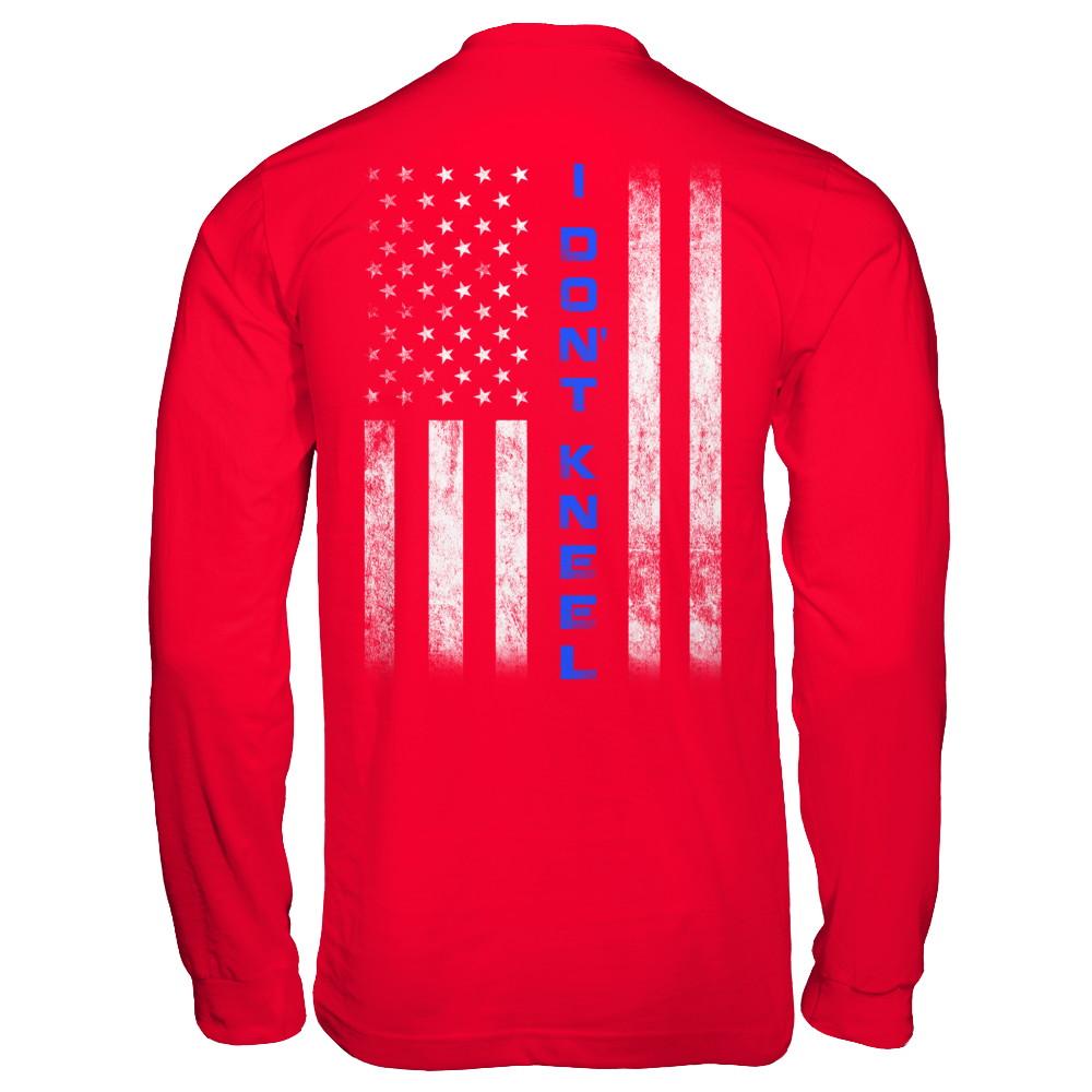 I Don't Kneel Thin Blue Line Flag Patriotic Police-T-Shirt & Hoodie-Long Sleeve T-Shirt-Red