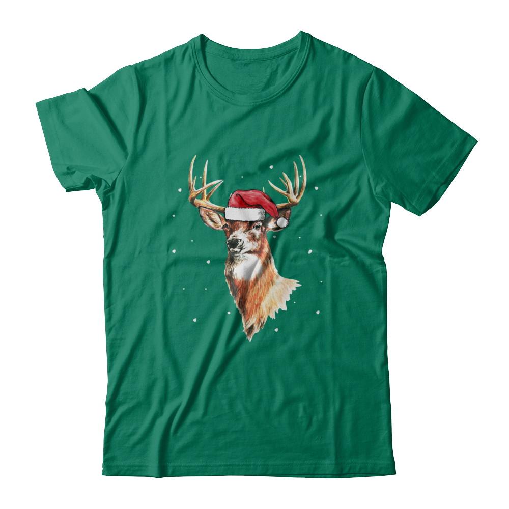 Christmas Pajama Deer With Santa Hat Hunting Hunter-T-Shirt & Sweatshirt-Classic T-Shirt-Kelly Green