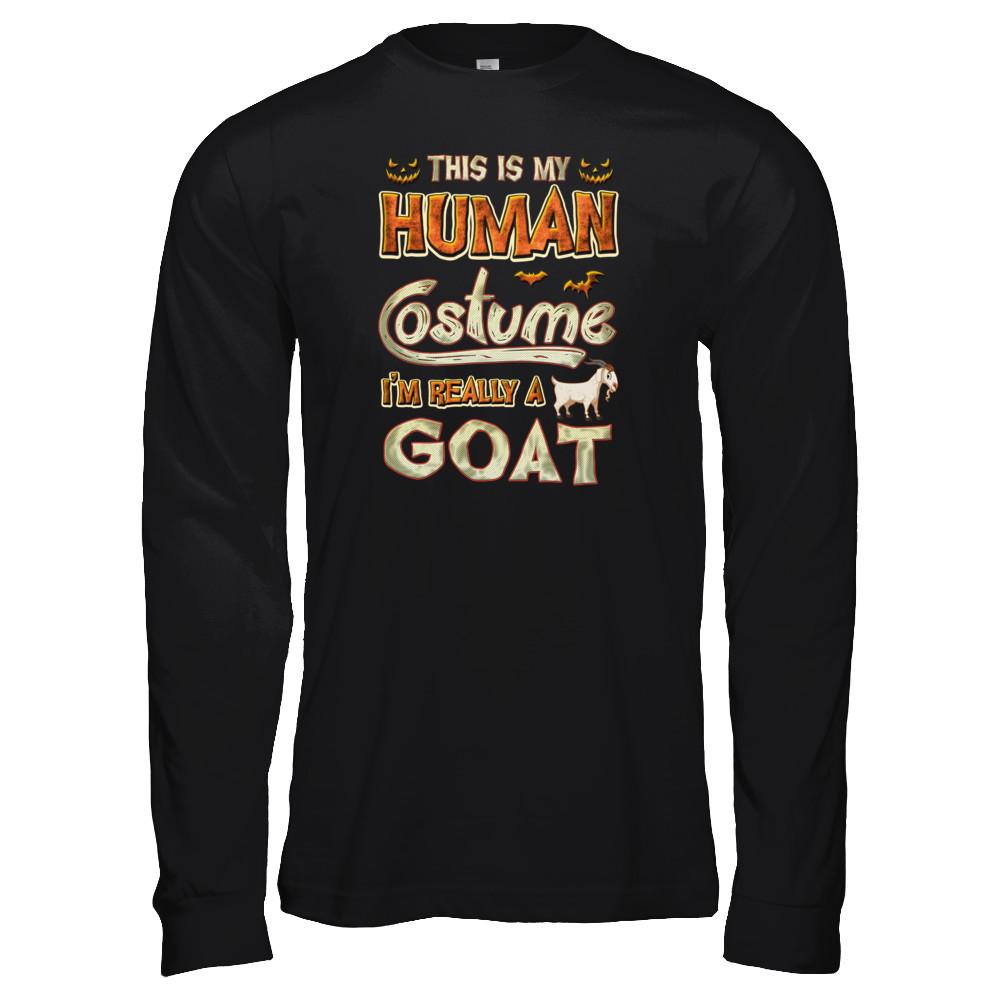 Goat Halloween My Human Costume I'm Really A Goat-T-Shirt & Tank Top-Long Sleeve T-Shirt-Black