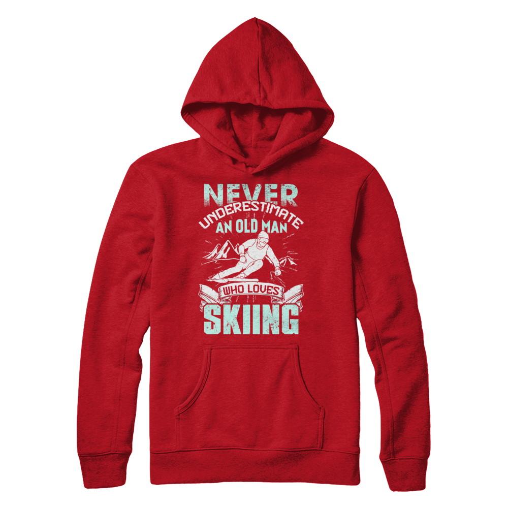 Never Underestimate An Old Man Who Loves Skiing-T-Shirt & Hoodie-Pullover Hoodie-Red