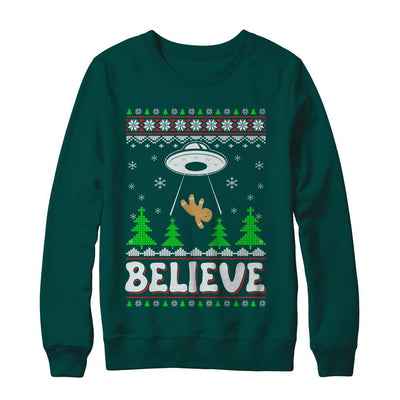 Believe UFO Gingerbread Ugly Christmas Sweater-T-Shirt & Sweatshirt-Crewneck Sweatshirt-Deep Forest