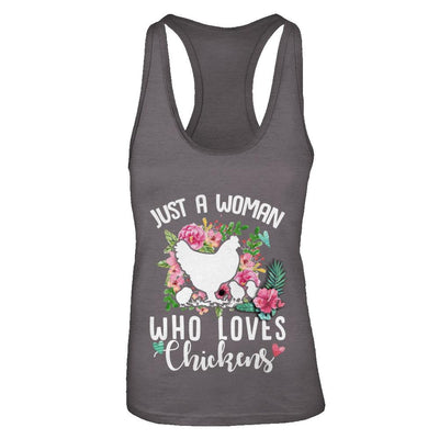 Just A Woman Who Loves Chickens-T-Shirt & Tank Top-Women's Ideal Racerback Tank-Dark Grey