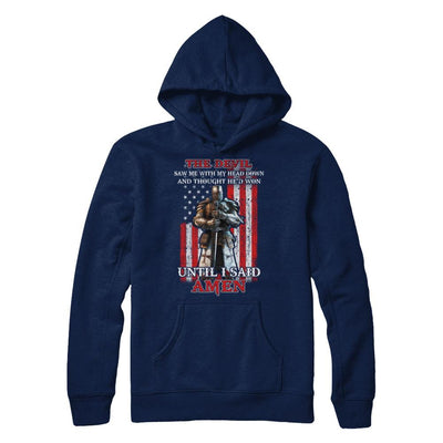 Knight American The Devil Saw Me With My Head Down Veteran-T-Shirt & Hoodie-Hanes - Heavyweight Pullover Hoodie-Navy
