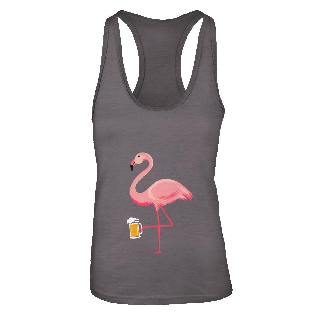 Beer Lover's Pink Flamingo Fun Party Beer-T-Shirt & Tank Top-Women's Ideal Racerback Tank-Dark Grey