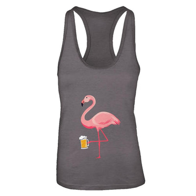 Beer Lover's Pink Flamingo Fun Party Beer-T-Shirt & Tank Top-Women's Ideal Racerback Tank-Dark Grey