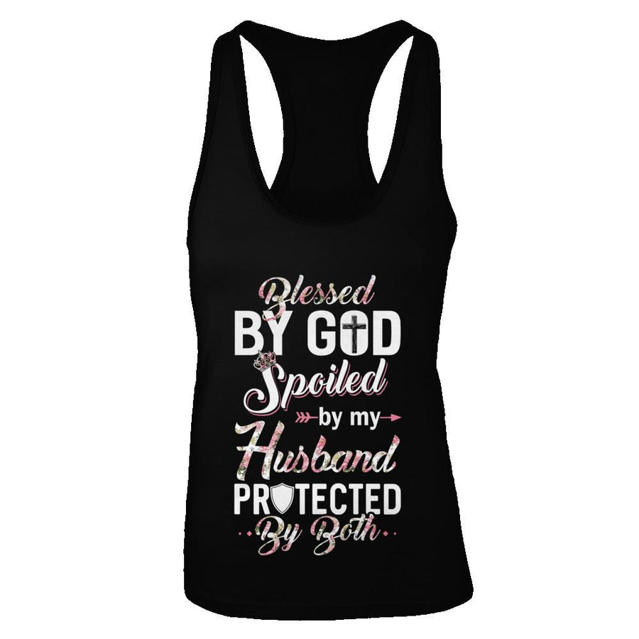 Blessed By God Spoiled By My Husband Protected By Both Wife-T-Shirt & Tank Top-Women's Ideal Racerback Tank-Black