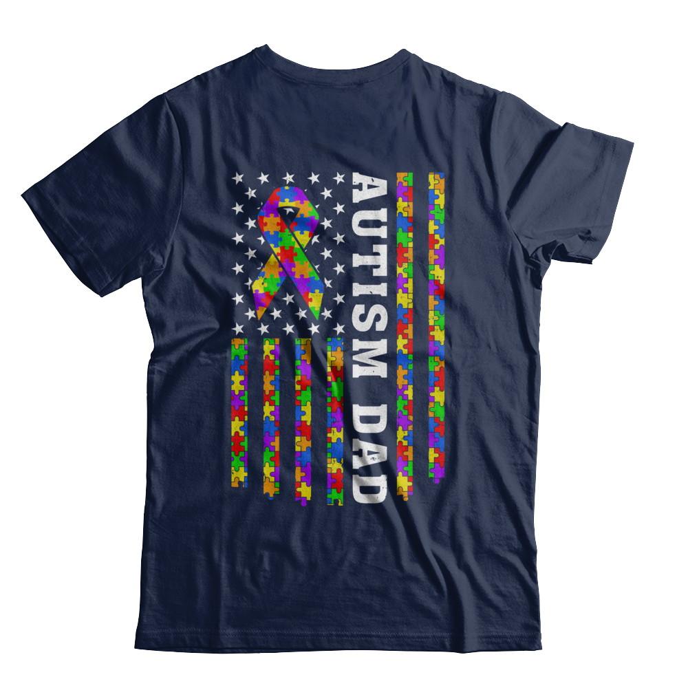 Proud Autism Dad Us Flag Autistic Daddy Fathers Day-T-Shirt & Hoodie-Classic T-Shirt-Navy
