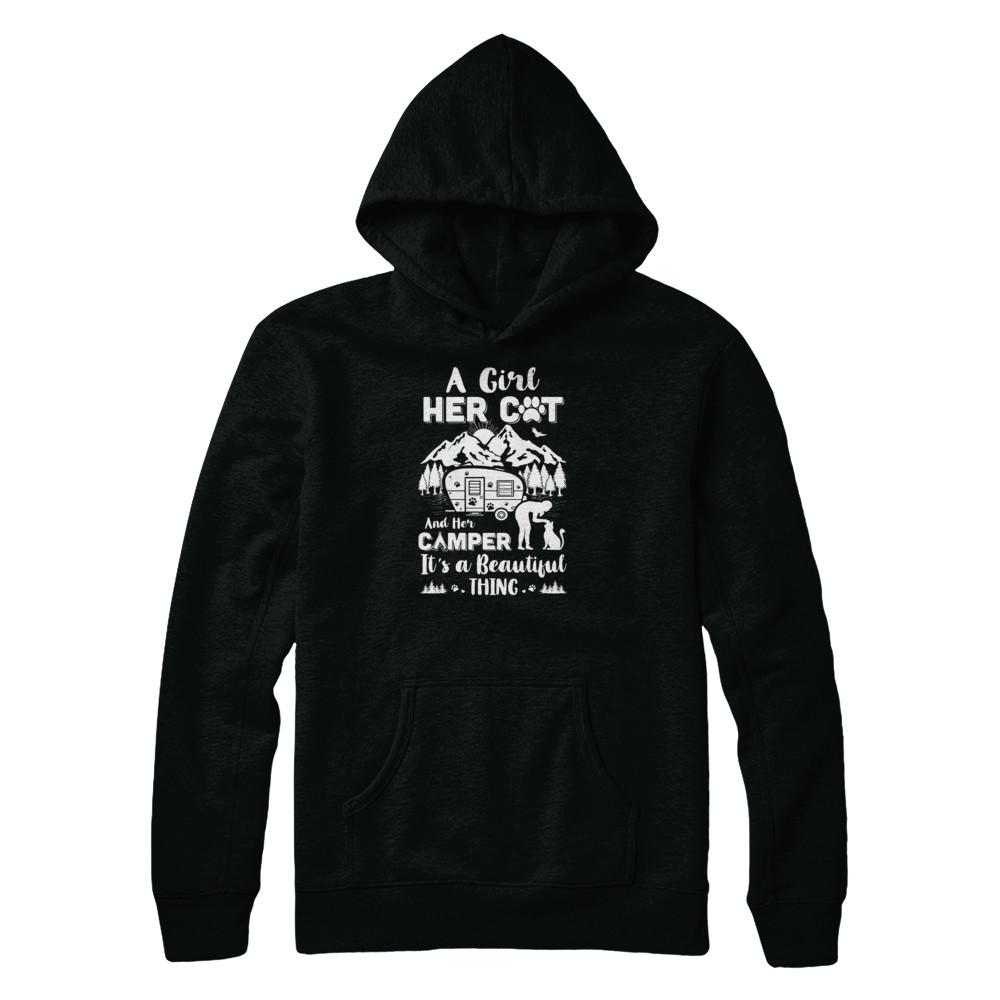A Girl Her Cat And Her Camper It's A Beautiful Thing Camping-T-Shirt & Tank Top-Pullover Hoodie-Black