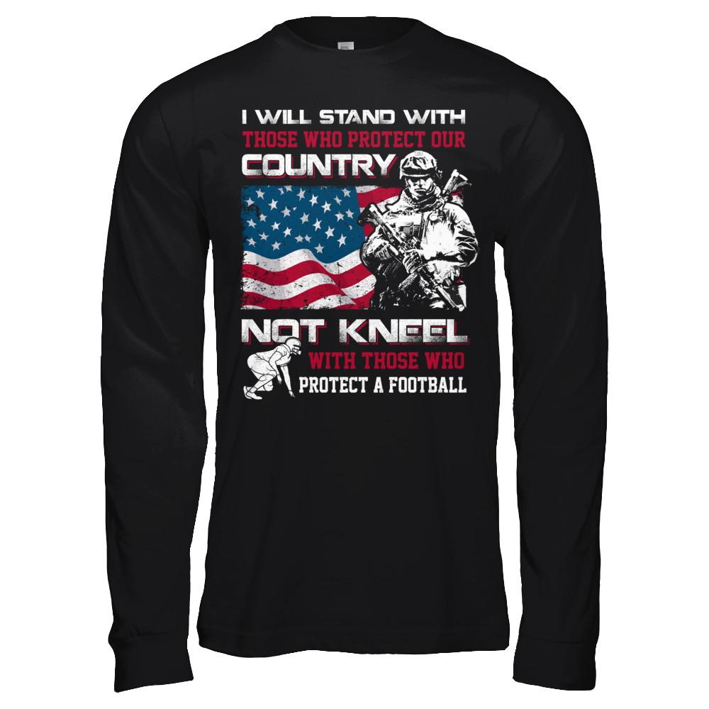 I Stand For The American Flag I Don't Kneel Football-T-Shirt & Hoodie-Long Sleeve T-Shirt-Black
