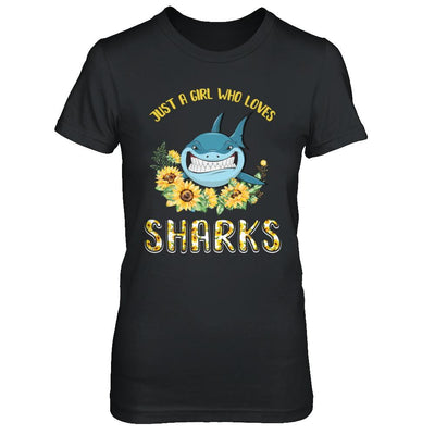 Just A Girl Who Loves Sharks And Sunflowers-T-Shirt & Hoodie-Women's T-Shirt-Black