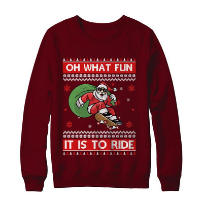 Oh What Fun It Is To Ride Skateboard Christmas Sweater-T-Shirt & Sweatshirt-Crewneck Sweatshirt-Maroon