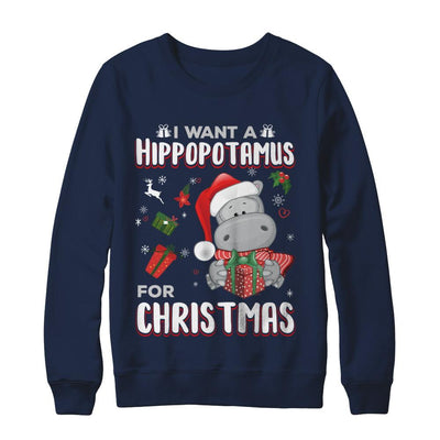 I Want A Hippopotamus For Christmas Hippo-T-Shirt & Sweatshirt-Crewneck Sweatshirt-Navy