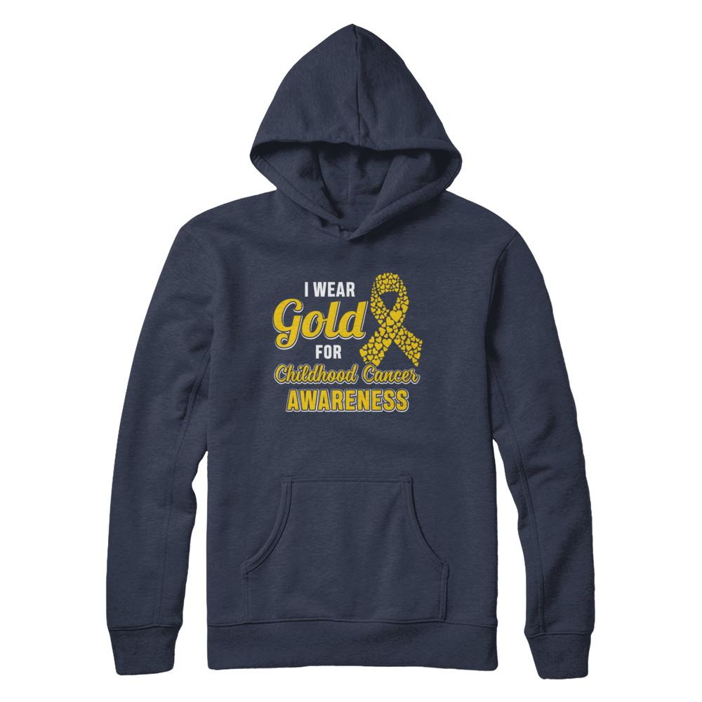Dad Mom I Wear Gold For Childhood Cancer Awareness-T-Shirt & Hoodie-Pullover Hoodie-Navy