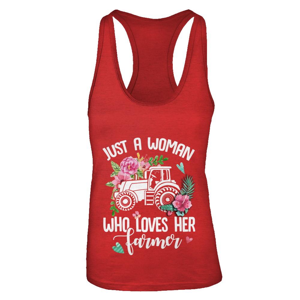 Just A Woman Who Loves Her Farmer-T-Shirt & Tank Top-Women's Ideal Racerback Tank-Red