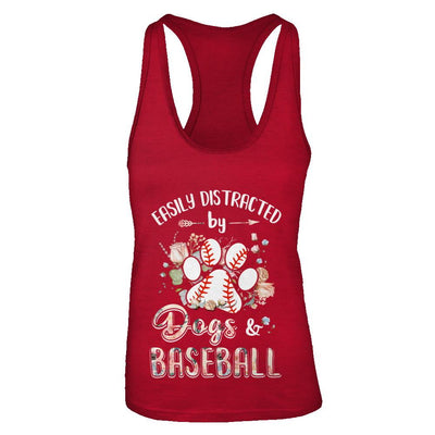 Easily Distracted By Dogs And Baseball-T-Shirt & Tank Top-Women's Ideal Racerback Tank-Red