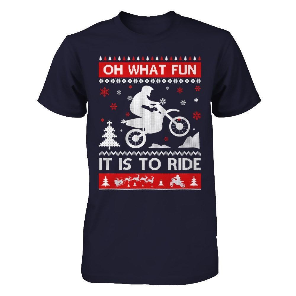 Motocross Sweater Christmas Oh What Fun It Is To Ride-T-Shirt & Hoodie-Premium T-Shirt-Midnight Navy