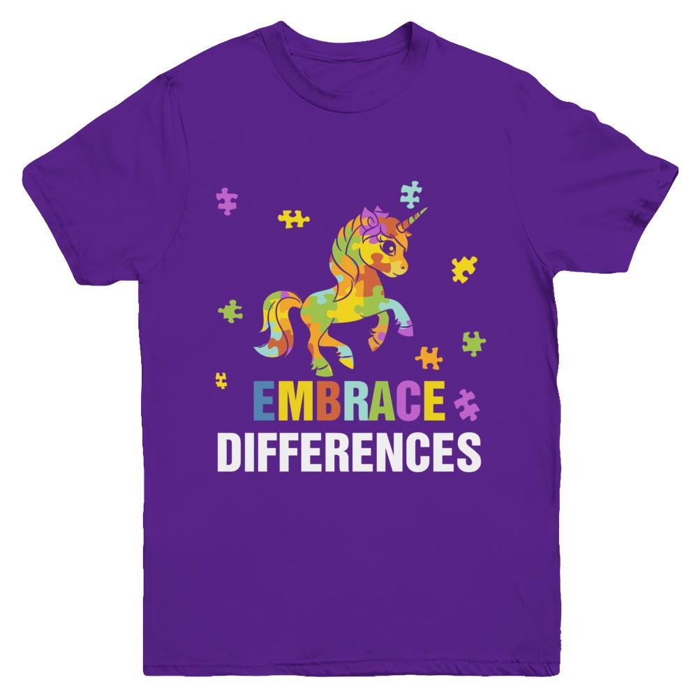 Autism Awareness Puzzle Piece Unicorn Embrace Differences Youth-Youth Shirt-