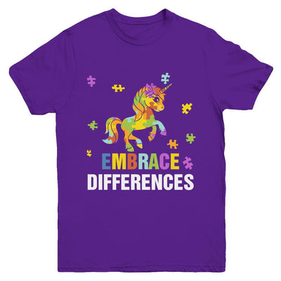 Autism Awareness Puzzle Piece Unicorn Embrace Differences Youth-Youth Shirt-
