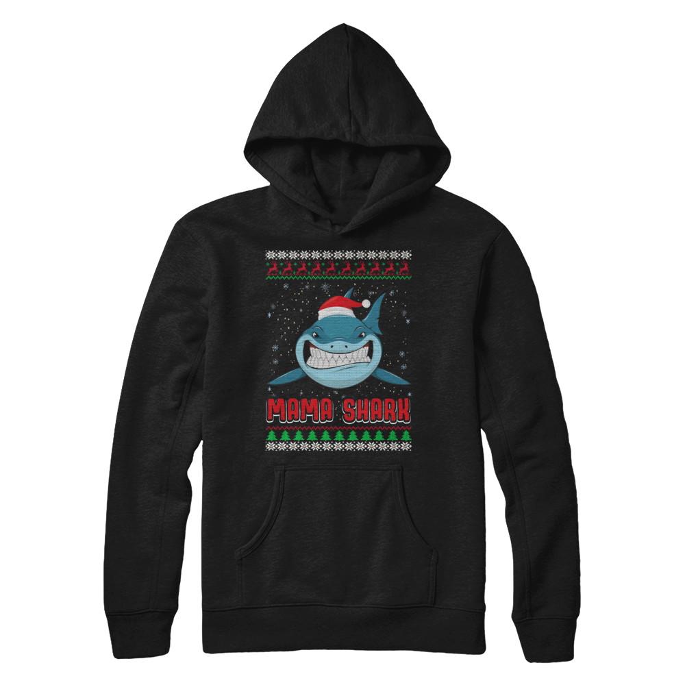 Mama Claus Shark Family Matching Christmas Ugly Sweater-T-Shirt & Sweatshirt-Pullover Hoodie-Black