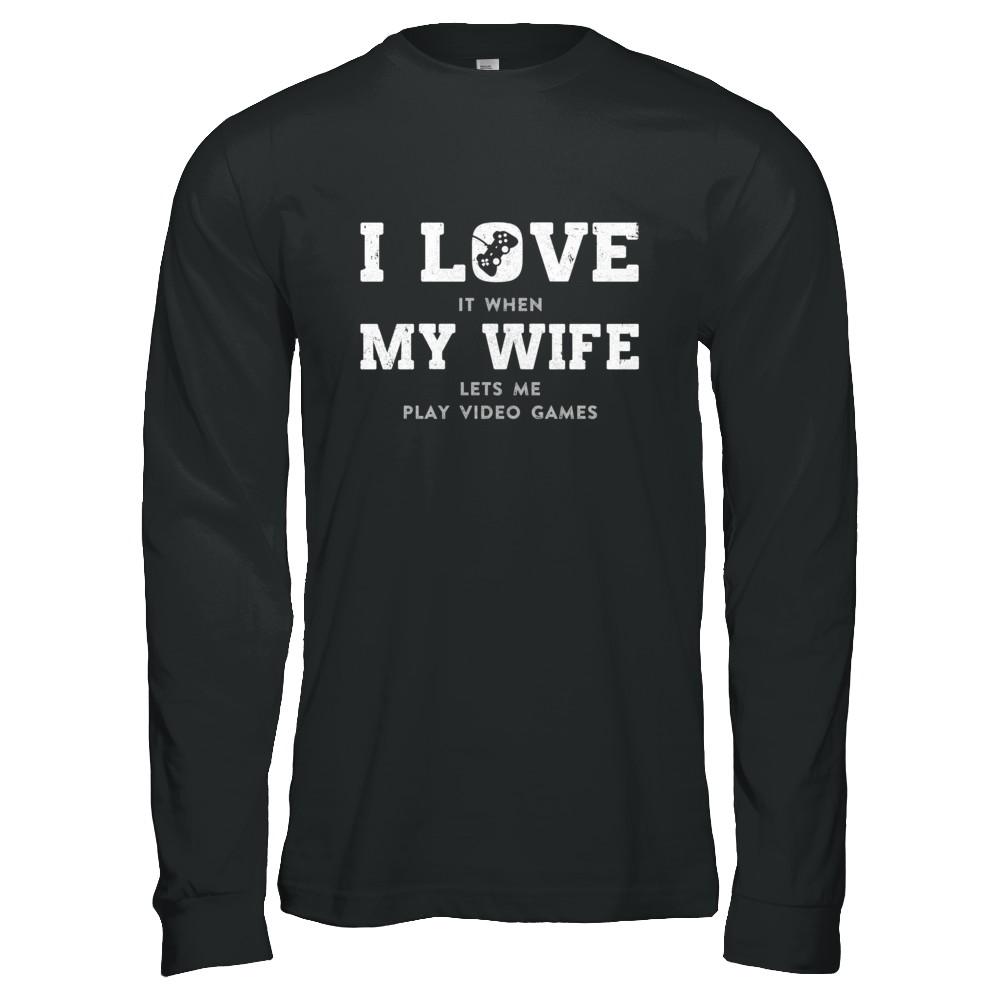 Funny Father's Day Gift From Wife Video Game Dad-T-Shirt & Hoodie-Long Sleeve T-Shirt-Black