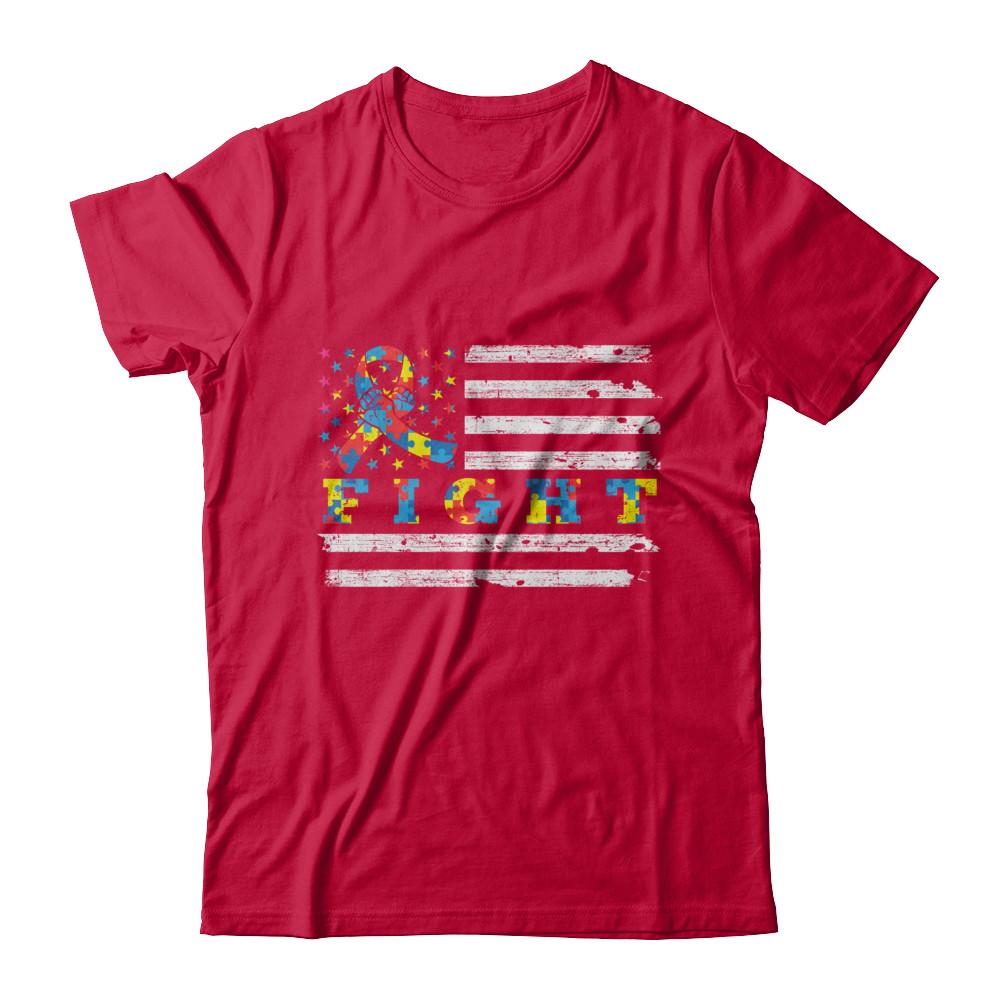 Fight Autism Ribbon US Flag Autism Awareness-T-Shirt & Hoodie-Classic T-Shirt-Red