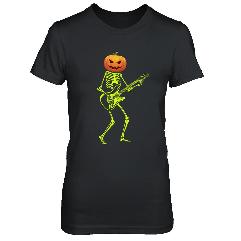 Pumpkin Skeleton Play Guitar Luminous Costume Halloween-T-Shirt & Hoodie-Women's T-Shirt-Black