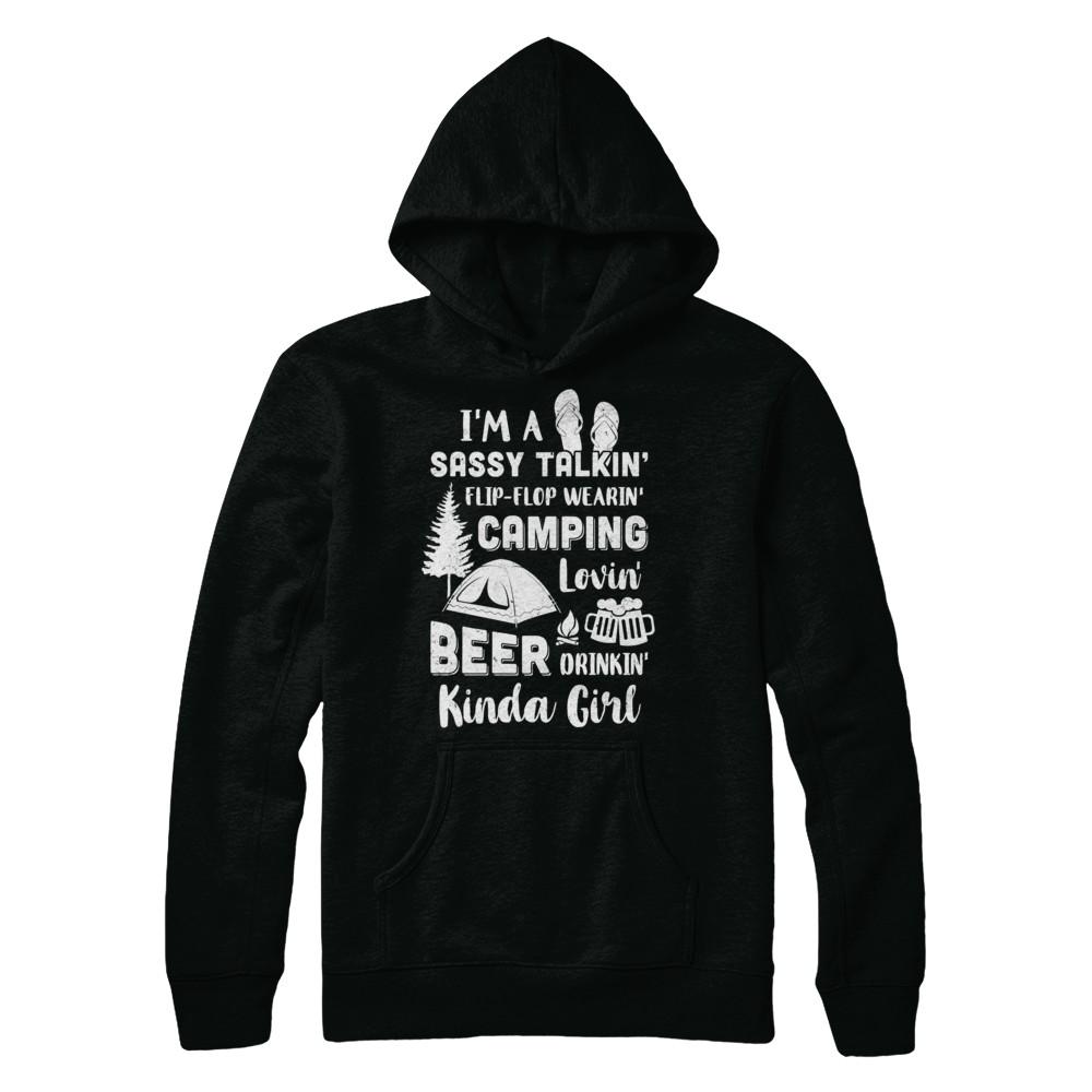 Sassy Talking Flip-Flop Camping Beer Kinda Girl-T-Shirt & Hoodie-Pullover Hoodie-Black