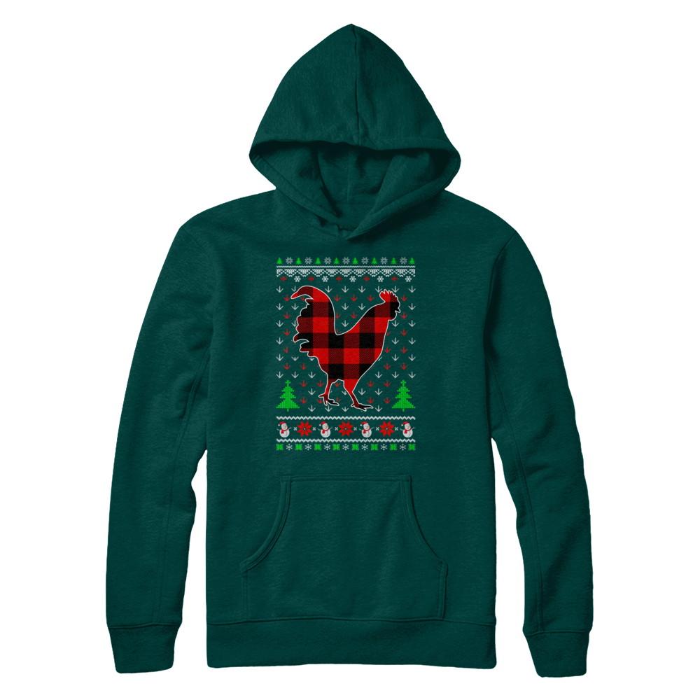 Funny Holiday Chicken Buffalo Plaid Ugly Christmas Sweater-T-Shirt & Sweatshirt-Pullover Hoodie-Deep Forest