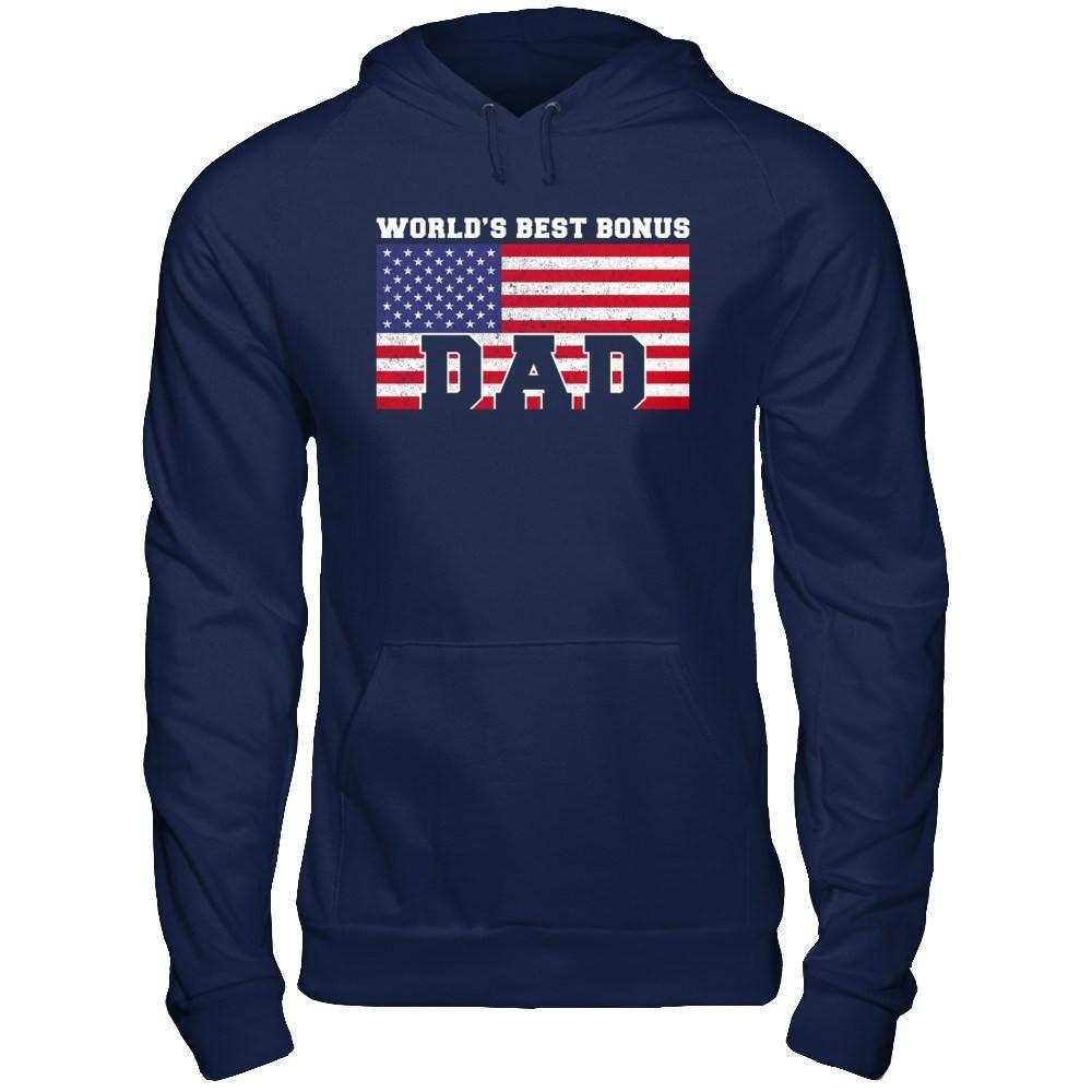 Worlds Best Bonus Dad Stepdad-T-Shirt & Hoodie-Pullover Hoodie-Navy