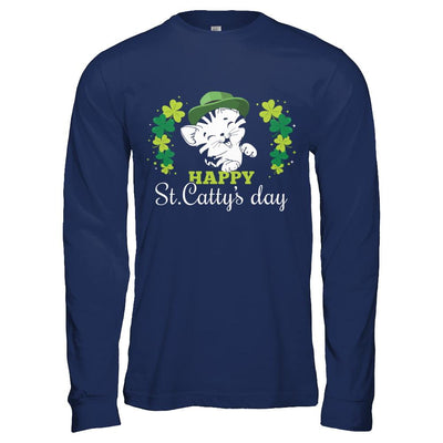 Happy St Catty's Day Saint Patrick's Day Cat-T-Shirt & Hoodie-Long Sleeve T-Shirt-Navy