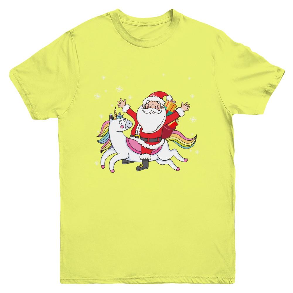 Santa Riding Unicorn Christmas Kids Girls Women Xmas Youth-Youth Shirt-Youth T-Shirt-Daisy