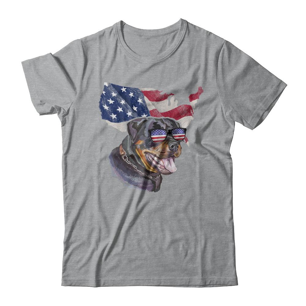Funny Patriot Rottweiler Dog 4Th Of July American Flag-T-Shirt & Hoodie-Classic T-Shirt-Sport Grey