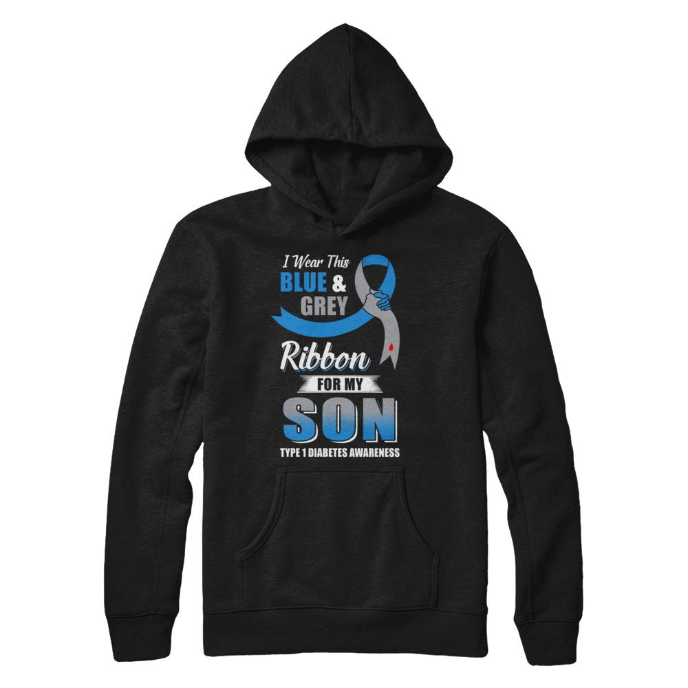 I Wear Blue And Gray For My Son Diabetes Awareness-T-Shirt & Hoodie-Pullover Hoodie-Black