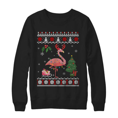 Santa Hat Flamingo Reindeer Ugly Christmas Sweater-T-Shirt & Sweatshirt-Crewneck Sweatshirt-Black