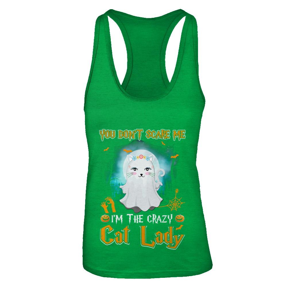 You Don't Scare Me I'm A Crazy Cat Lady Ghost Halloween-T-Shirt & Tank Top-Women's Ideal Racerback Tank-Kelly Green
