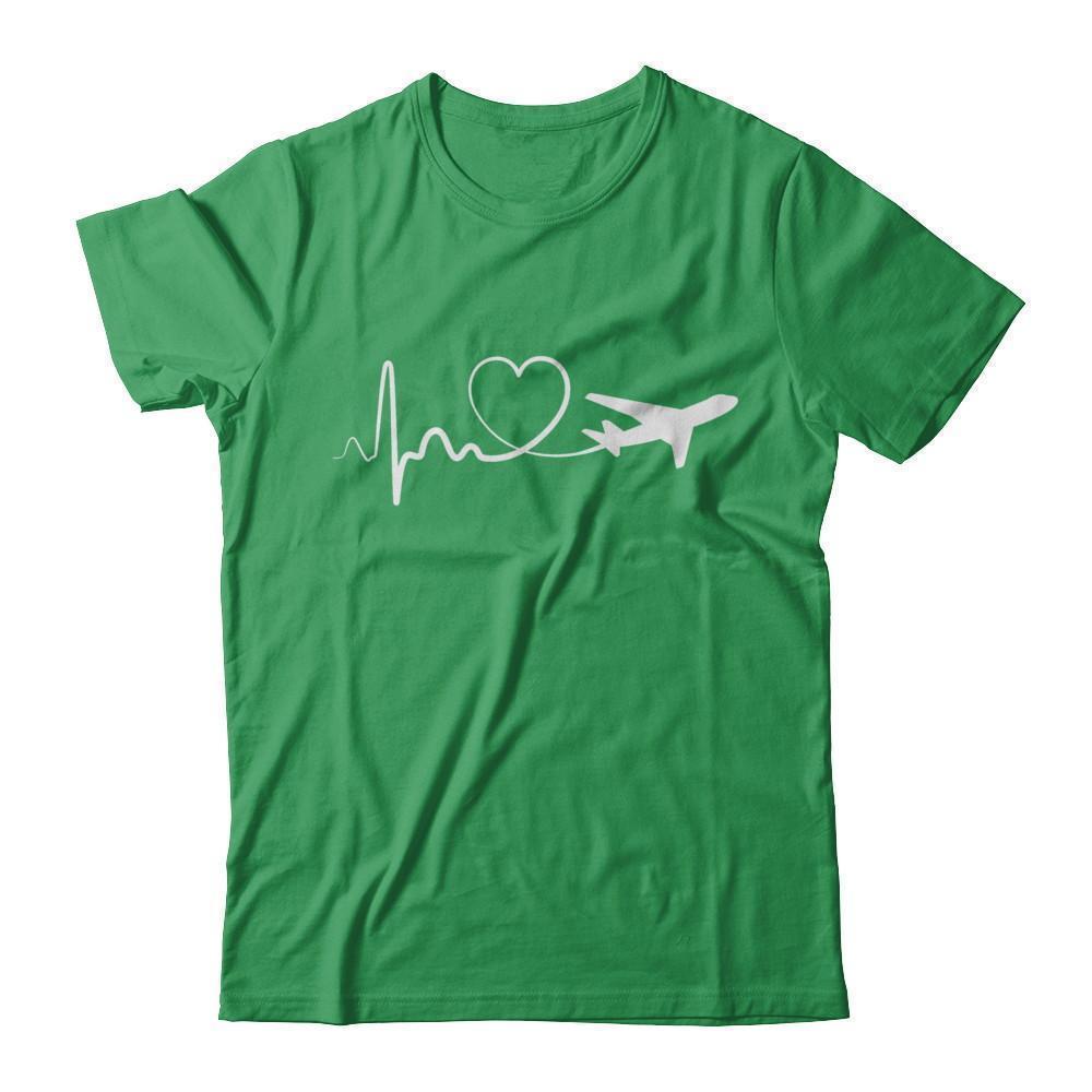 Airplane Fly Flight Planes Heartbeat To Travel Airplane-T-Shirt & Hoodie-Premium T-Shirt-Kelly Green