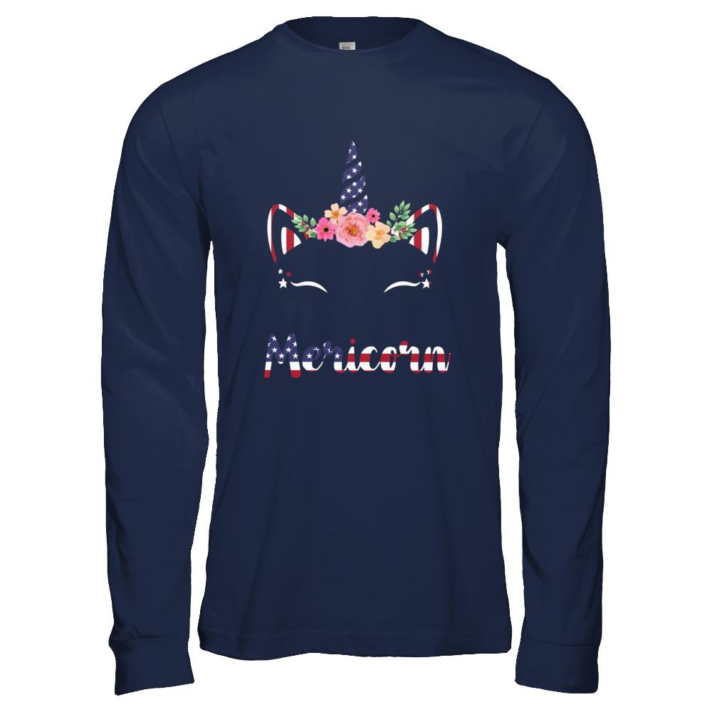 Independence Day Patriotic 4Th Of July Cat Unicorn Mericorn-T-Shirt & Hoodie-Long Sleeve T-Shirt-Navy