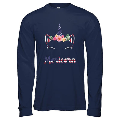 Independence Day Patriotic 4Th Of July Cat Unicorn Mericorn-T-Shirt & Hoodie-Long Sleeve T-Shirt-Navy