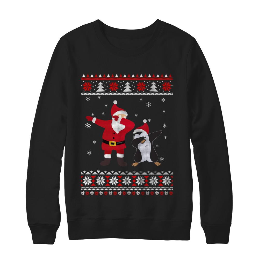 Dabbing Santa Penguin Dab Dance Ugly Christmas Sweater-T-Shirt & Sweatshirt-Crewneck Sweatshirt-Black