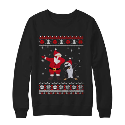 Dabbing Santa Penguin Dab Dance Ugly Christmas Sweater-T-Shirt & Sweatshirt-Crewneck Sweatshirt-Black