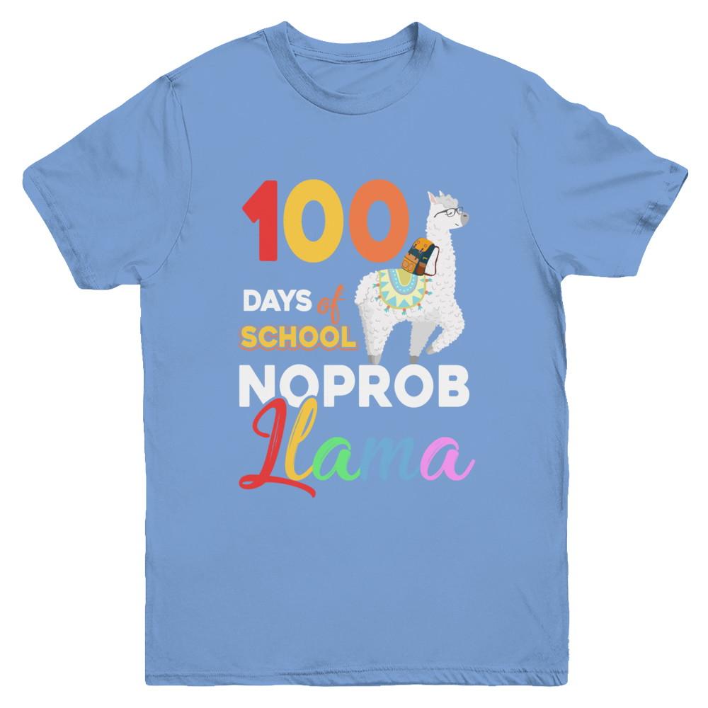 100 Days Of School Shirt Cute No Probllama Llama Youth-Youth Shirt-Youth T-Shirt-Carolina Blue