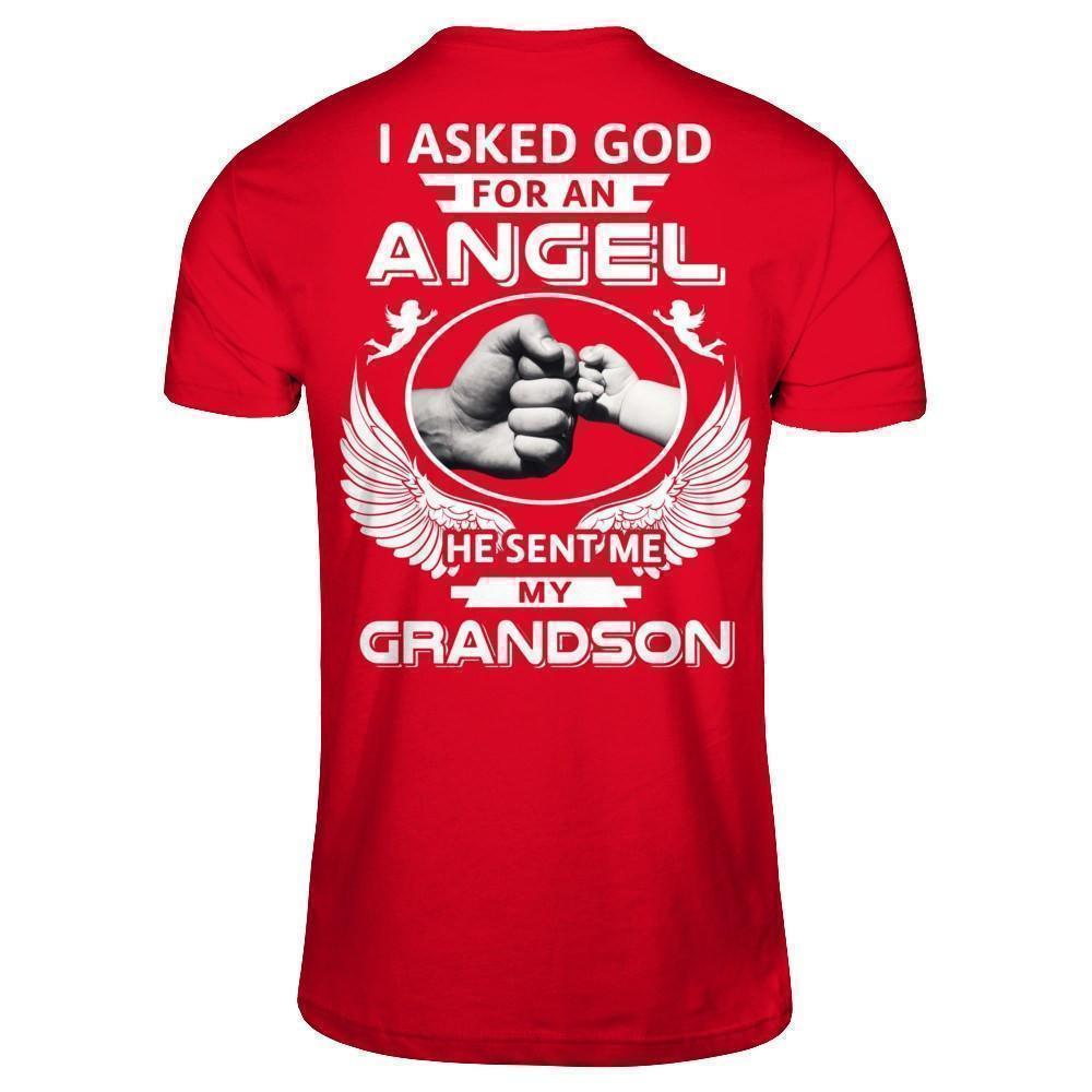 I Asked God For An Angel He Sent Me My Grandson-T-Shirt & Hoodie-Premium T-Shirt-Red