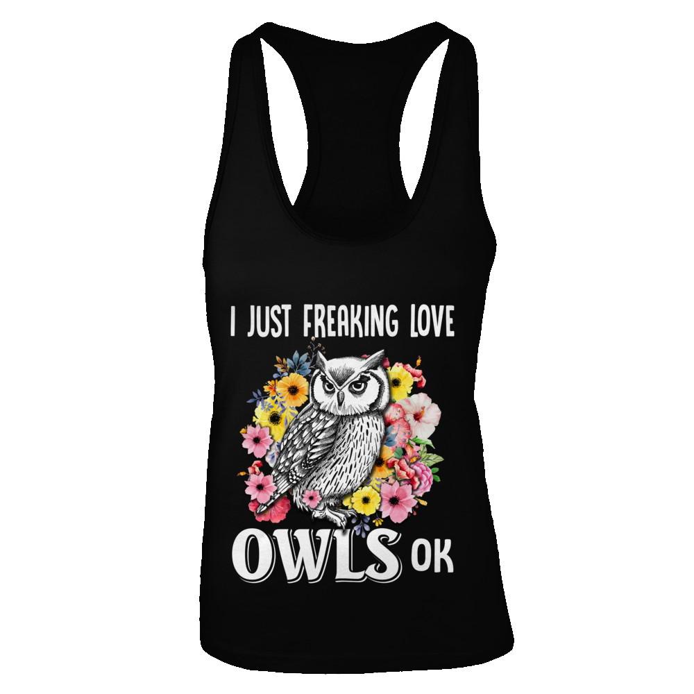 I Just Freaking Love Owls-T-Shirt & Tank Top-Women's Ideal Racerback Tank-Black