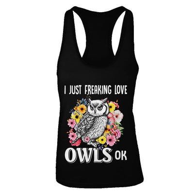 I Just Freaking Love Owls-T-Shirt & Tank Top-Women's Ideal Racerback Tank-Black